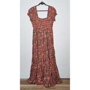 Free People Getaway Floral Tea Combo Smocked Maxi Dress Prairie Boho Festival L‎